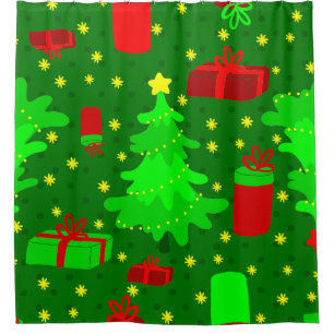 christmas tree stars xmas gift presents shower curtain