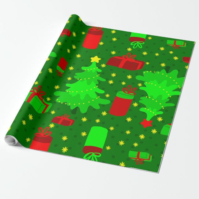 christmas tree stars xmas gift presents wrapping paper (Unrolled)
