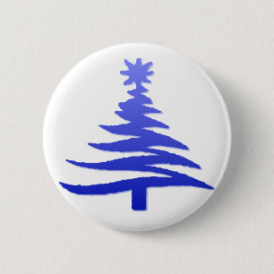 Christmas Tree Stencil Cobalt Blue 6 Cm Round Badge
