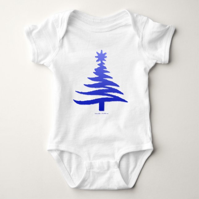 Christmas Tree Stencil Cobalt Blue Baby Bodysuit (Front)