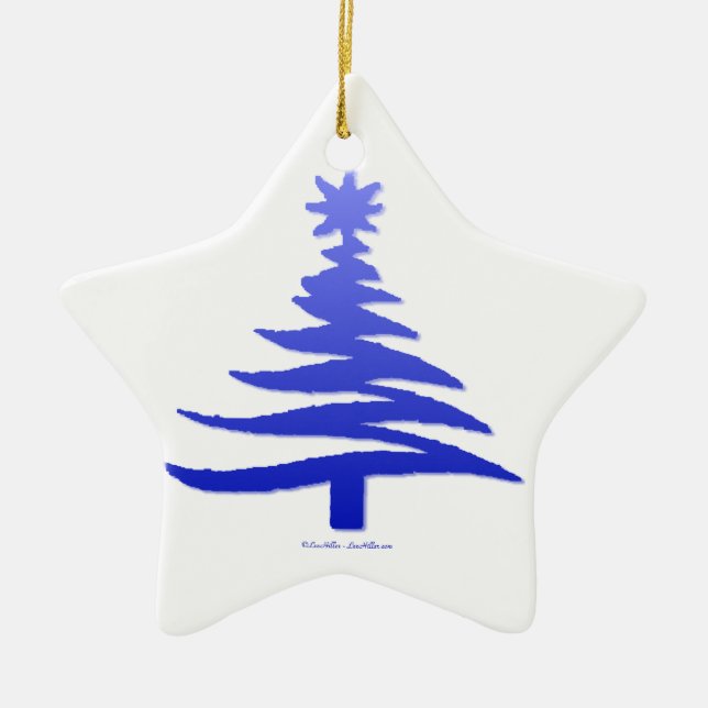 Christmas Tree Stencil Cobalt Blue Ceramic Tree Decoration (Front)
