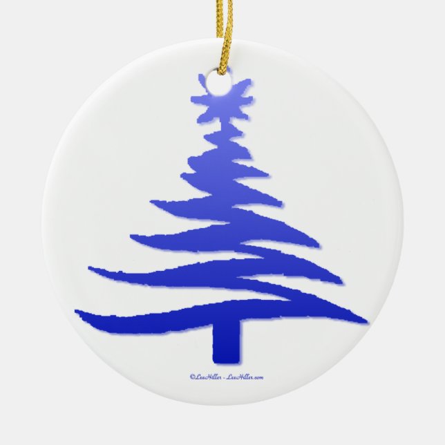 Christmas Tree Stencil Cobalt Blue Ceramic Tree Decoration (Front)
