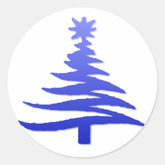 Christmas Tree Stencil Cobalt Blue Classic Round Sticker (Front)