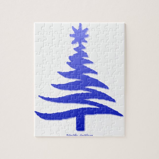 Christmas Tree Stencil Cobalt Blue Jigsaw Puzzle (Vertical)