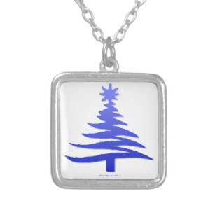 Christmas Tree Stencil Cobalt Blue Silver Plated Necklace