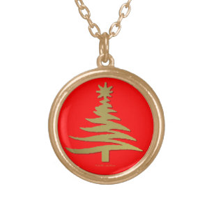 Christmas Tree Stencil Gold Gold Plated Necklace