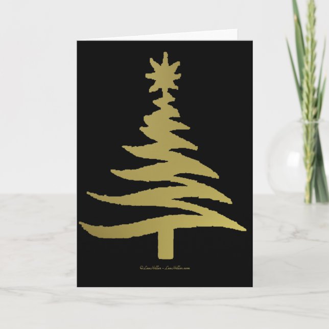 Christmas Tree Stencil Gold Holiday Card (Front)