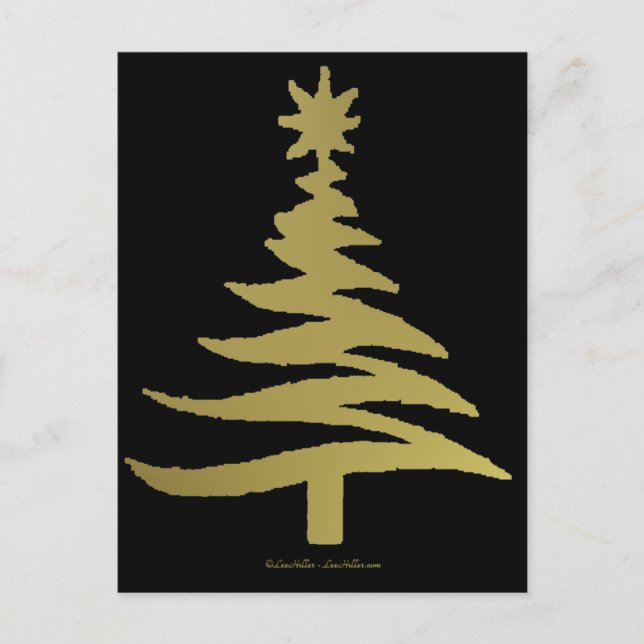 Christmas Tree Stencil Gold Holiday Postcard (Front)