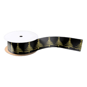 Christmas Tree Stencil Gold on Black Satin Ribbon