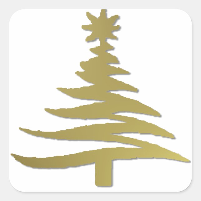 Christmas Tree Stencil Gold Square Sticker (Front)