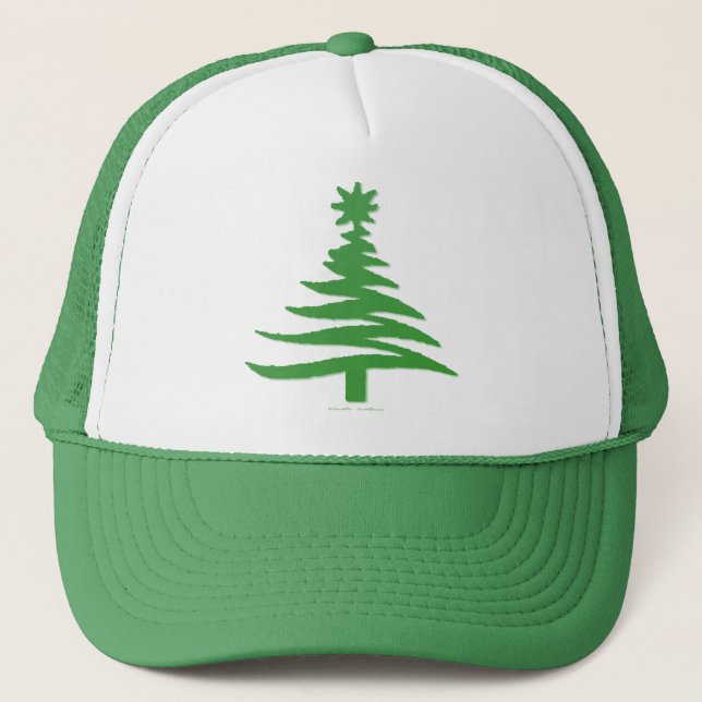 Christmas Tree Stencil Green Trucker Hat (Front)