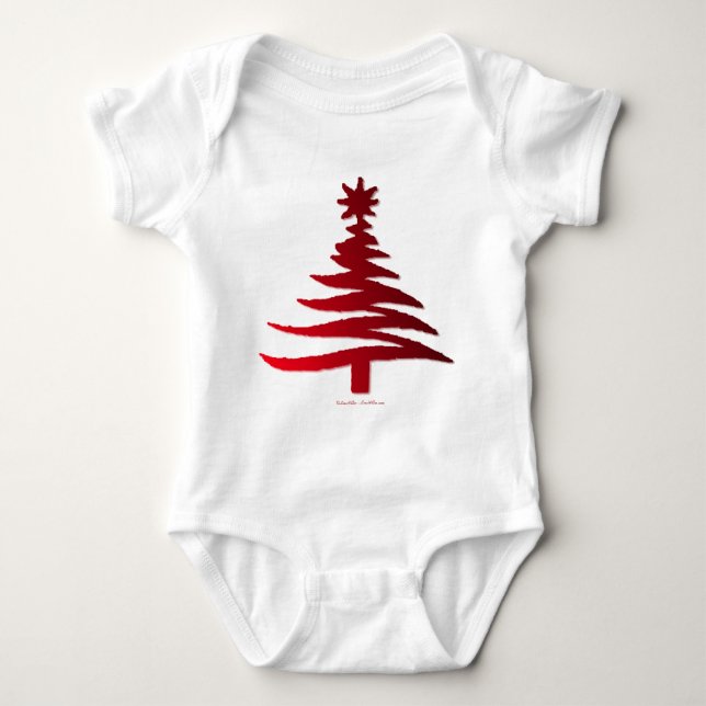 Christmas Tree Stencil Red Baby Bodysuit (Front)