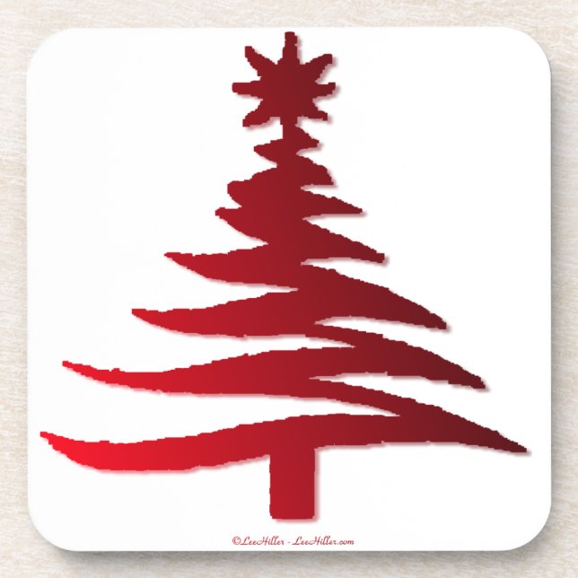 Christmas Tree Stencil Red Coaster (Front)