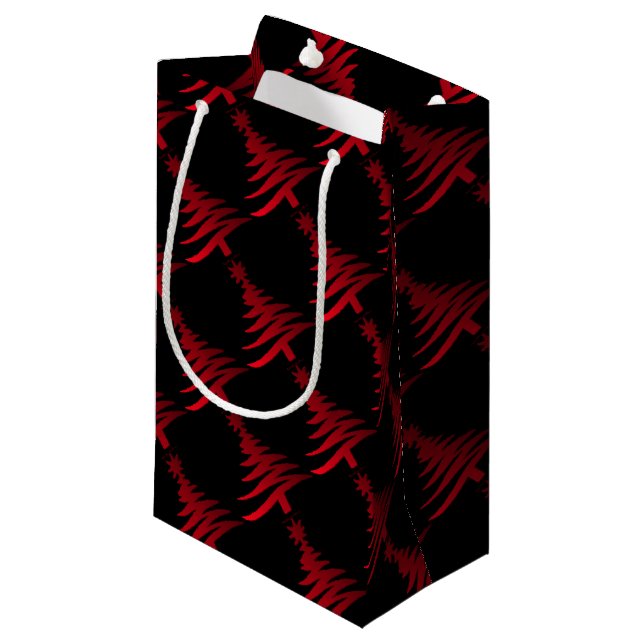 Christmas Tree Stencil Red on Black Small Gift Bag (Front Angled)
