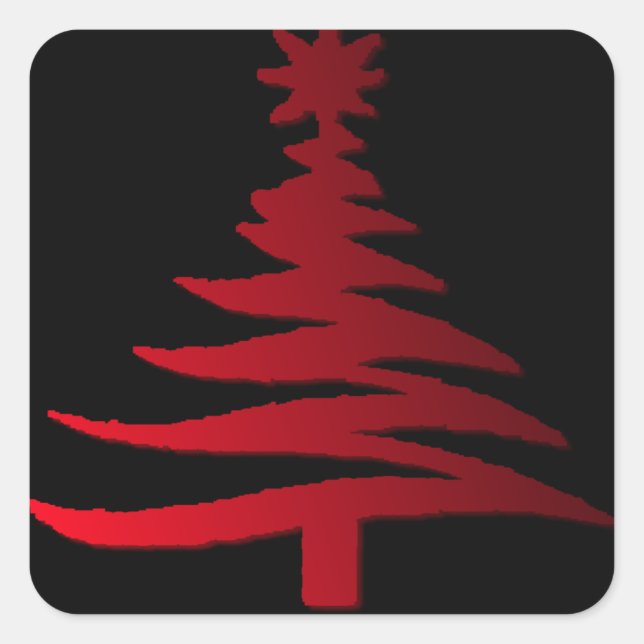 Christmas Tree Stencil Red on Black Square Sticker (Front)