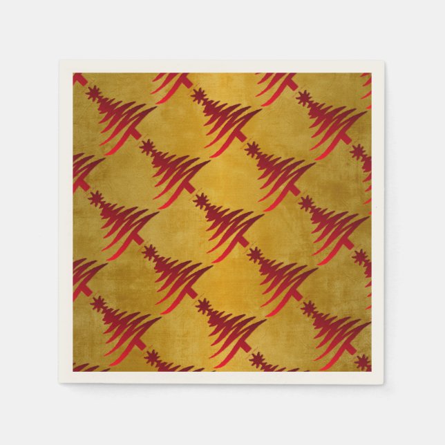 Christmas Tree Stencil Red on Gold Napkin (Front)