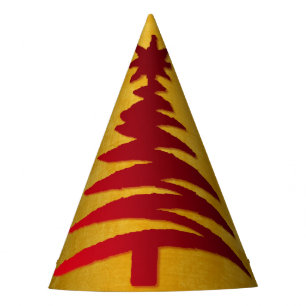 Christmas Tree Stencil Red on Gold Party Hat