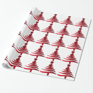 Christmas Tree Stencil Red Wrapping Paper