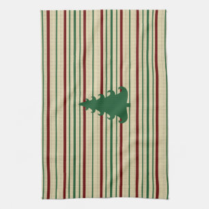 Christmas tree striped tea towel