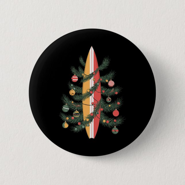 Christmas Tree Surfboard  6 Cm Round Badge (Front)