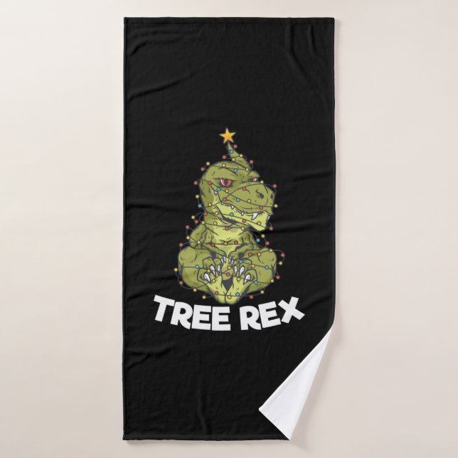 Christmas Tree T-Rex Xmas Lights Pun Gift   Bath Towel (Bath Towel)