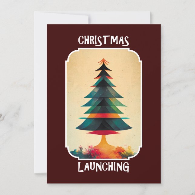 Christmas Tree Taking Off | Xmas Artistic Design Invitation (Front)