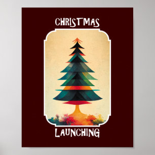 Christmas Tree Taking Off   Xmas Artistic Design Poster