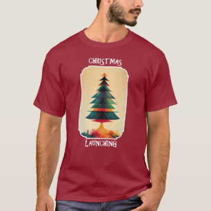 Christmas Tree Taking Off   Xmas Artistic Design T-Shirt