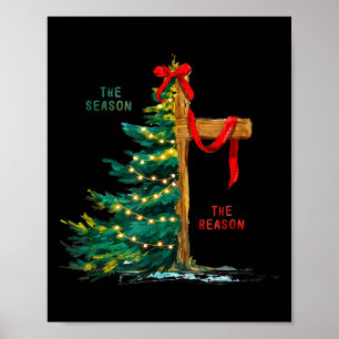 Christmas Tree The Season Jesus Cross Faith Holida Poster