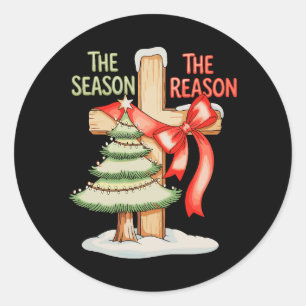 Christmas Tree The Season Reason Cross Xmas Faith Classic Round Sticker