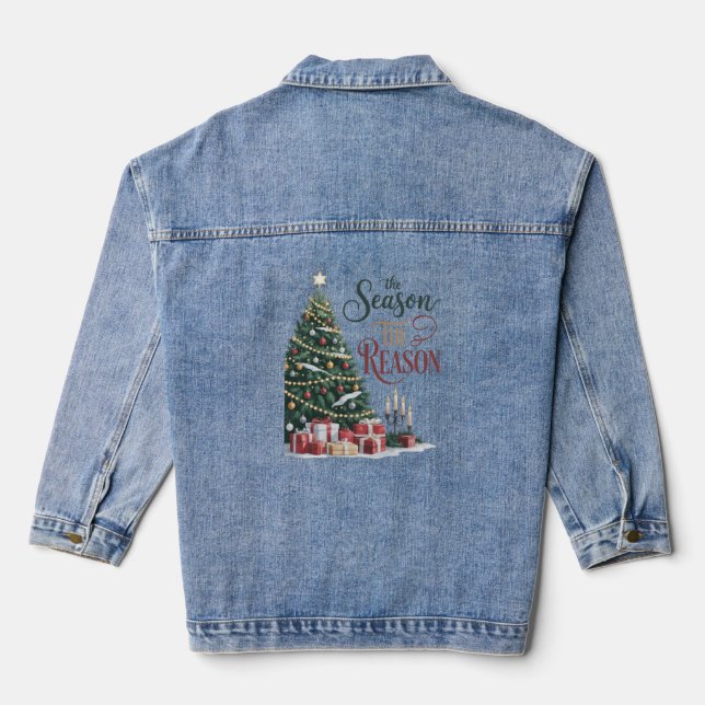 Christmas Tree The Season The Reason Denim Jacket (Back)