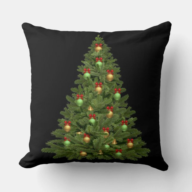 Christmas Tree Throw Pillow,Black Cushion (Front)