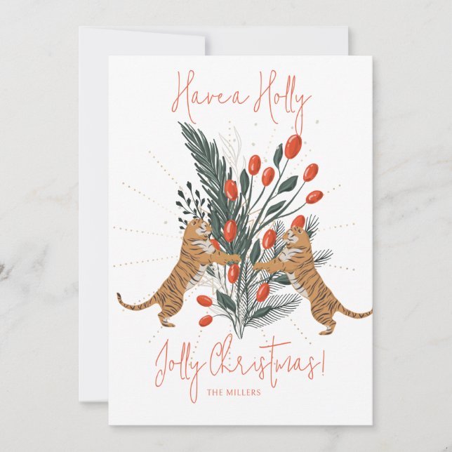 Christmas Tree & Tigers Holly Jolly Christmas Card (Front)