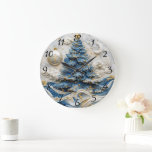 Christmas Tree Timekeeper Beauty Large Clock<br><div class="desc">A beautifully crafted Christmas tree adorned with sparkling ornaments and delicate decorations. An enchanting design captures the festive spirit,  with a soft white and blue colour palette enhancing the elegance of the season.</div>