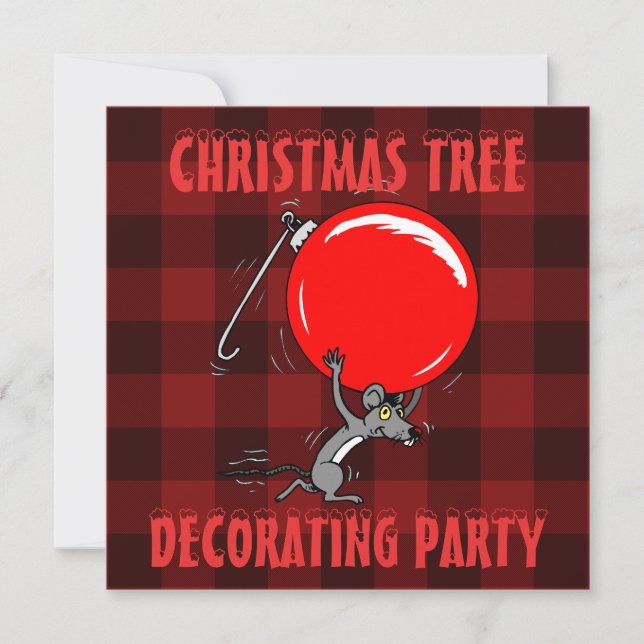 Christmas Tree Trimming Party | Red Plaid Mouse Invitation (Front)