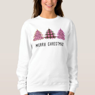 Christmas Tree Trio Pink Animal Print and Plaid Sweatshirt