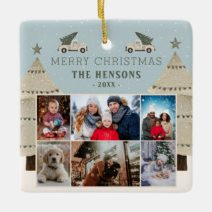 Christmas Tree Truck Family 6 Photo Collage  Ceramic Ornament