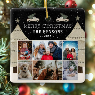 Christmas Tree Truck Family 6 Photo Collage  Ceramic Ornament