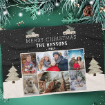 Christmas Tree Truck Family 6 Photo Collage  Tea Towel<br><div class="desc">Christmas Tree Truck Family 6 Photo Collage kitchen towel. Winter Christmas design with 2 Christmas trees,  2 vintage trucks,  6 photos,  Merry Christmas wish,  family name and year. Add 6 favourite photos and customise the text. Lovely Christmas keepsake or gift for your family and friends.</div>