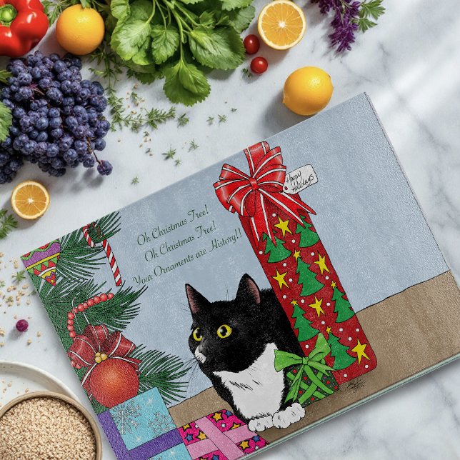 Christmas Tree Tuxedo Cat Cutting Board (Creator Uploaded)