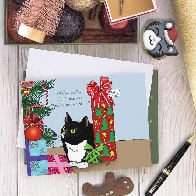 Christmas Tree Tuxedo Cat Holiday Postcard (Creator Uploaded)
