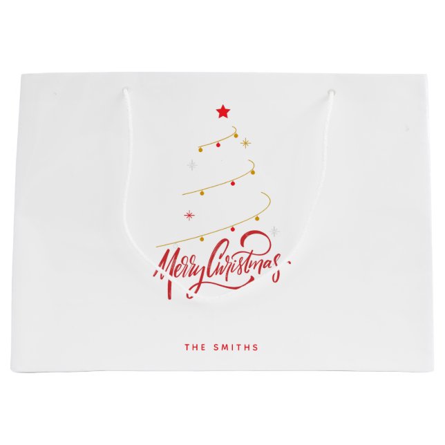 Christmas Tree Typography Script Minimalist Large Gift Bag (Front)