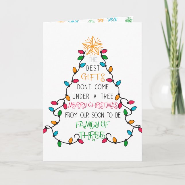 Christmas Tree Typography Soon to Be Family of 3 Holiday Card (Front)