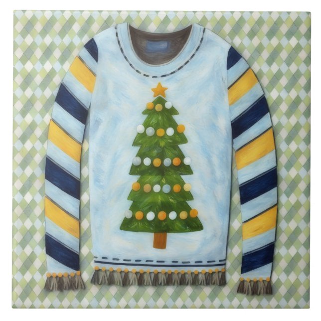Christmas Tree Ugly Sweater Holiday Art Tile (Front)