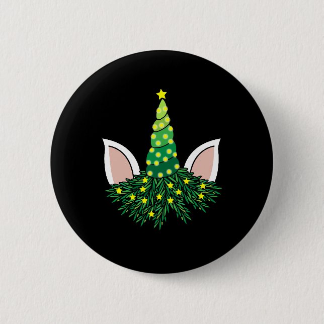 christmas tree unicorn 6 cm round badge (Front)