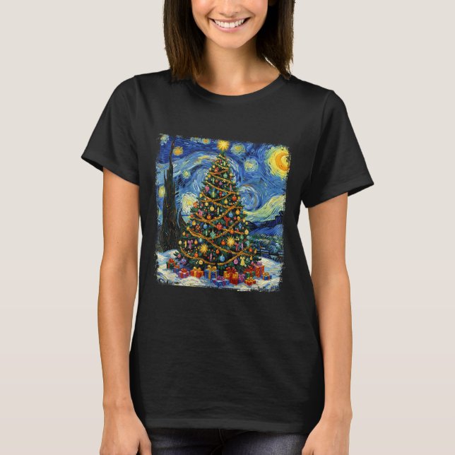Christmas Tree Van Gogh Starry Night Christmas 202 T-Shirt (Front)
