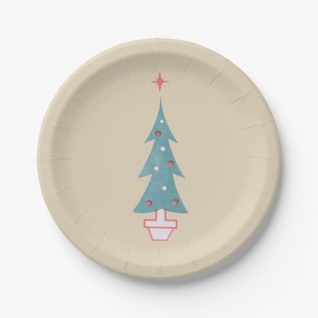 Christmas Tree Vintage 1950s Art Paper Plate (Front)