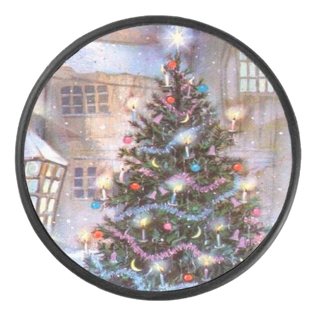 Christmas Tree Vintage Hockey Puck (Front)