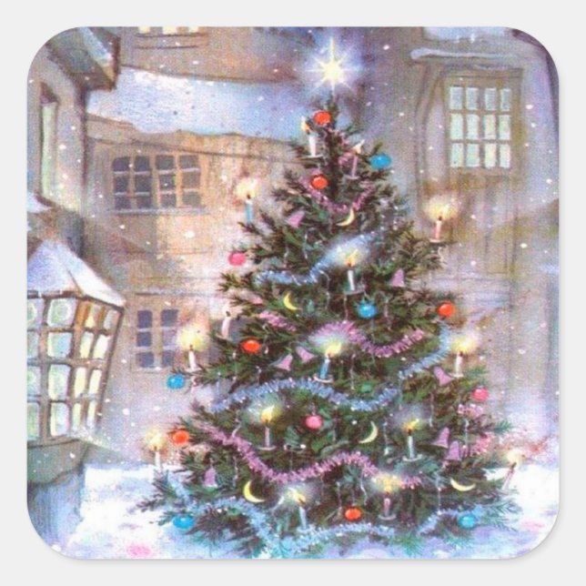 Christmas Tree Vintage Square Sticker (Front)