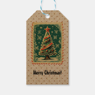 Christmas Tree Vintage Stamps Gift Tags
